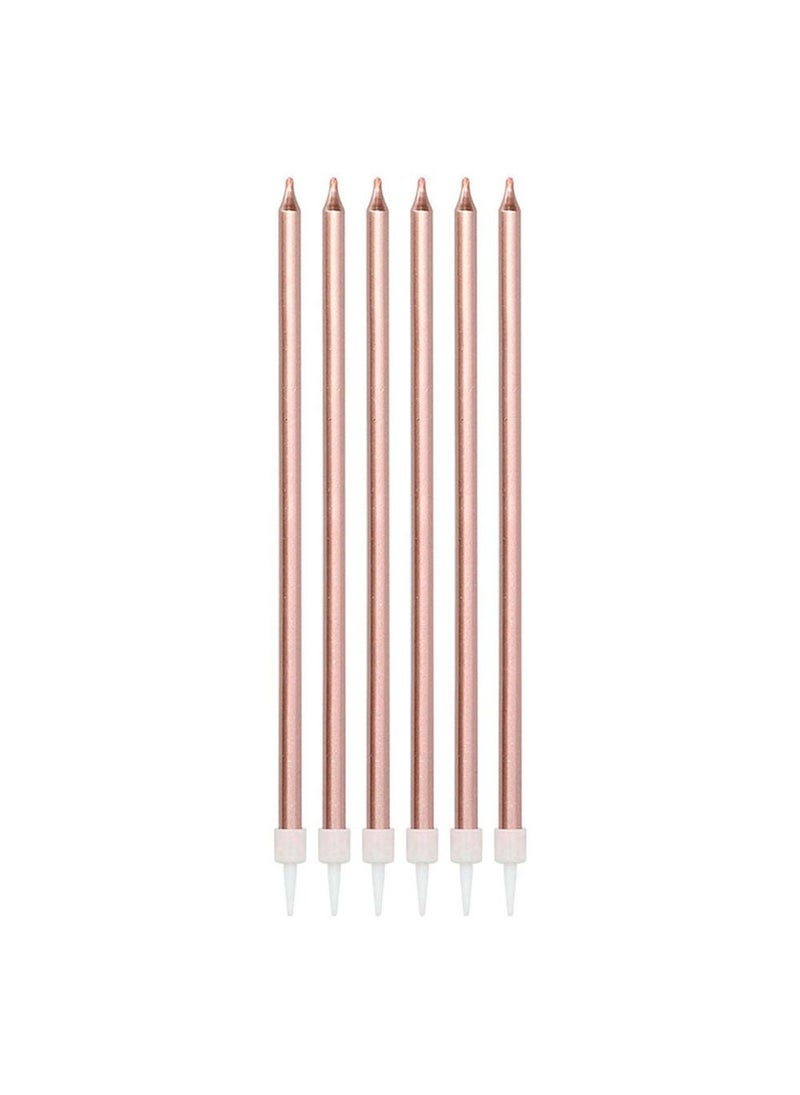Folat Rose Gold Metallic Long Cake Candles 15cm 16-Pack - Image 2