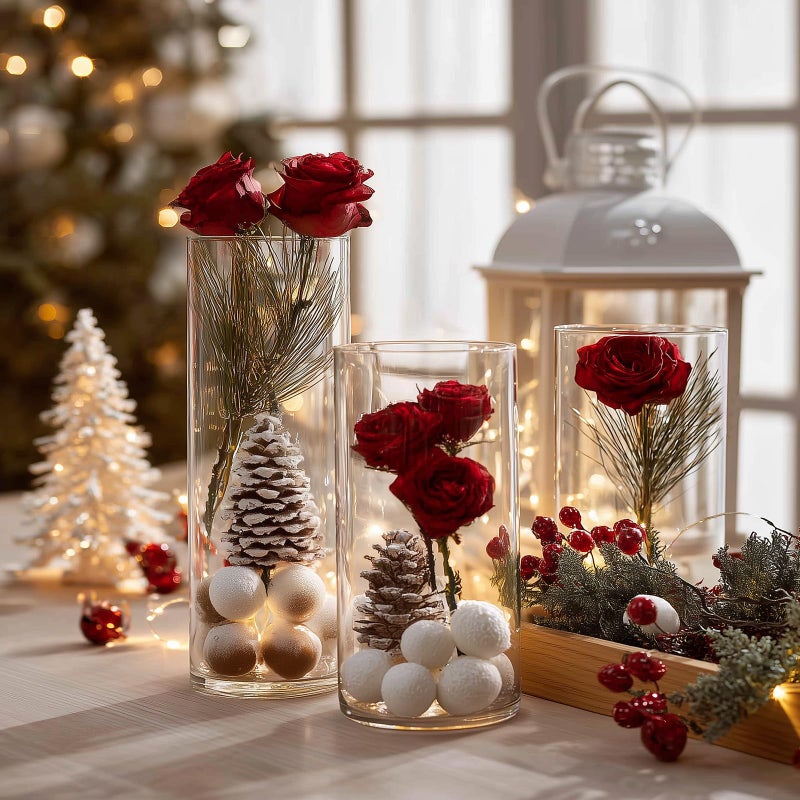 SUPMIND 12pcs Clear Cylinder Vases for Centerpieces, Glass Flower Vases for Wedding Decorations and Home Decor, 6 Inch Glass Hurricane Candle Holder for Table Shelf - Image 4