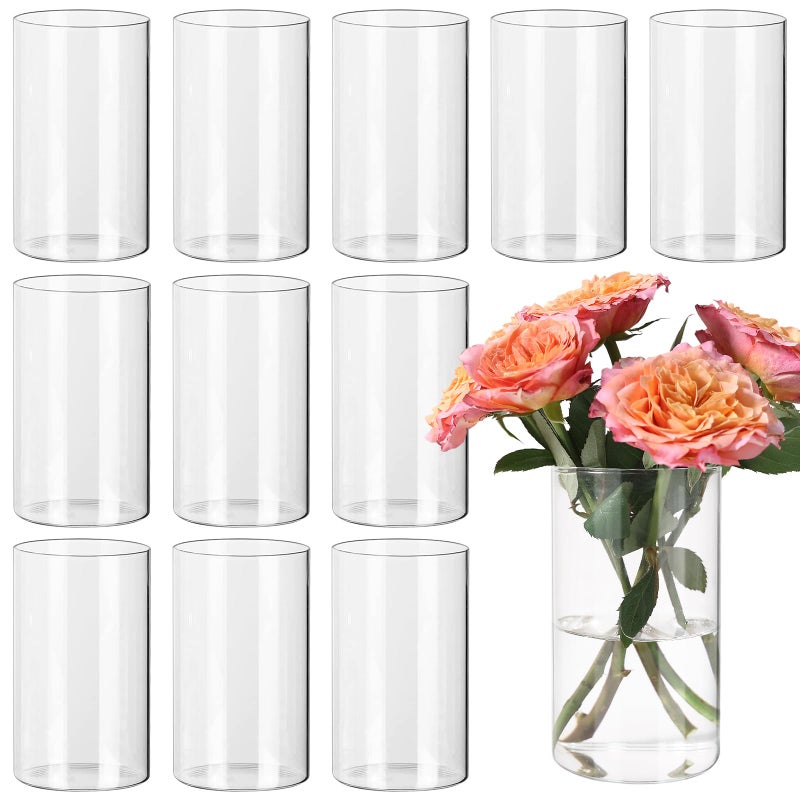 SUPMIND 12pcs Clear Cylinder Vases for Centerpieces, Glass Flower Vases for Wedding Decorations and Home Decor, 6 Inch Glass Hurricane Candle Holder for Table Shelf - Image 1