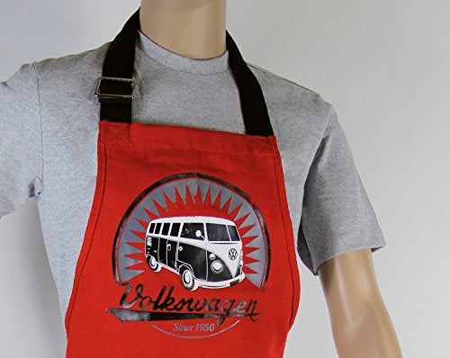 BRISA VW Collection - Volkswagen Cooking Kitchen Grill Baking Apron for Women & Men with T1 Bus Campervan Motif (Vintage Logo/Red) - Image 2