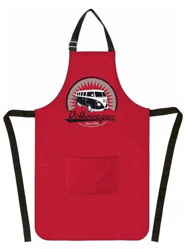BRISA VW Collection - Volkswagen Cooking Kitchen Grill Baking Apron for Women & Men with T1 Bus Campervan Motif (Vintage Logo/Red) - Image 3