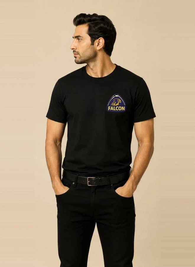 Take Two Black Cotton Blend Crew Neck T-Shirt By Falcon