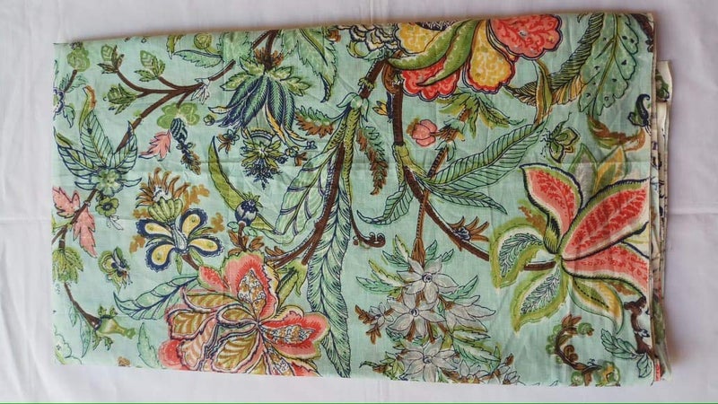 KALAP Floral Printed Cotton Cloth Materiel Green Flower Fabric Running Jaipuri Hand Block Printed Women Dress Material Kurtis Natural 44 Inches Width 25 Meter - Image 4