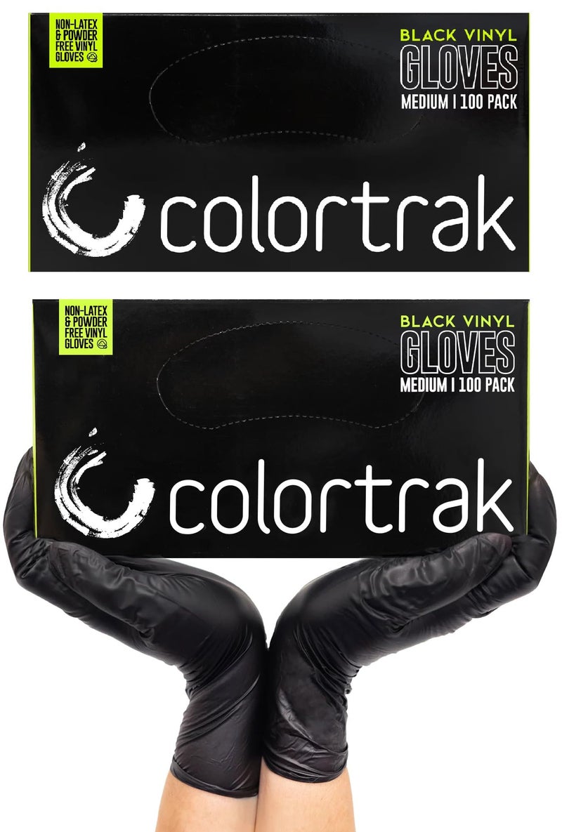 Colortrak Black Vinyl Gloves, Disposable, Latex-Free & Powder Free (200 Count) Single-Use for Chemical Processing - Image 1