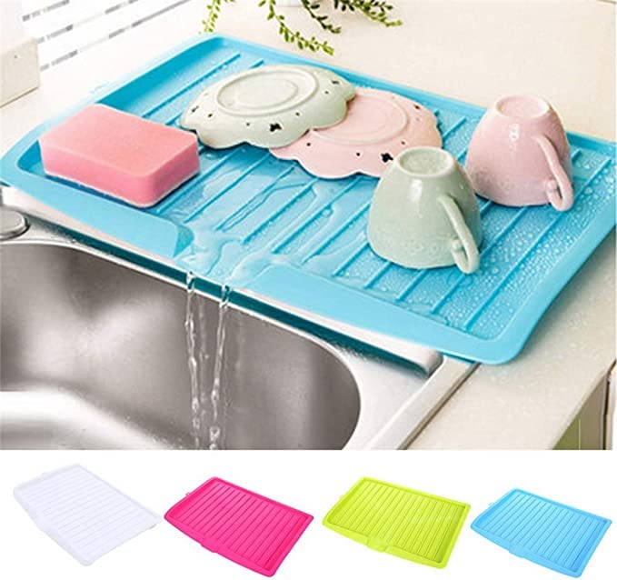 WINDKART Large Sink Drying Rack Plastic Sink Dish Drainer Tray Drain Board Vegetable Fruit Drying Rack Washing Holder Storage Rack Kitchen Organizer Shelf Blue - Image 2