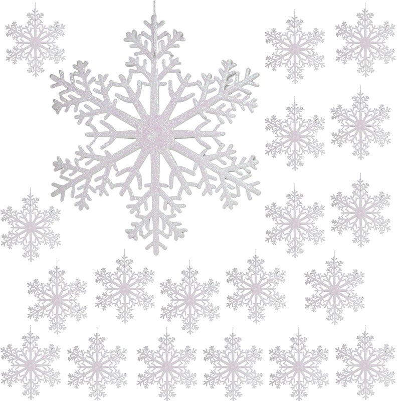 BANBERRY DESIGNS Large Christmas Snowflake Ornaments  Set of 20 White Glittered Snowflakes  12 D  Holiday Decorations  Window Dcor  Winter Wonderland Decorations