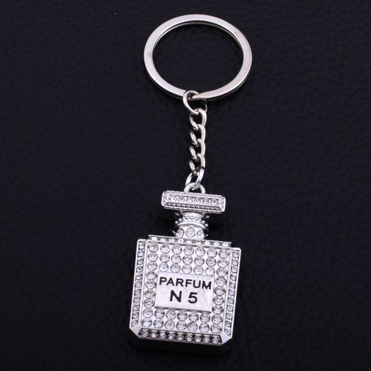 Exquisite Perfume Bottle Keychain Alloy Accessories Inlaid With Rhinestone Keychain Creative Pendant Keychain Small Gift - Image 1