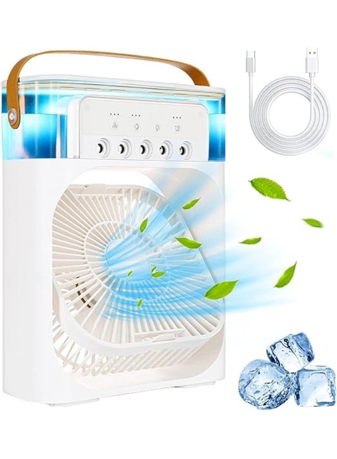 Cooling Fan, Portable Air Conditioners, 600ml Mini Mist Coolers, 3-speed personal evaporative air cooler with USB port, 7 LED lights, 1-3 hour timer, AC cooling fan for car, home and office room, white colour  - Image 1