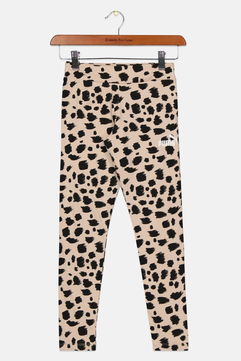PUMA Kids Girl Sportswear Fit Printed Training Leggings, Beige  - Image 1