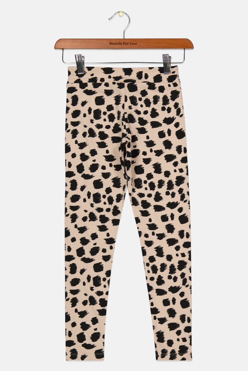 PUMA Kids Girl Sportswear Fit Printed Training Leggings, Beige  - Image 2