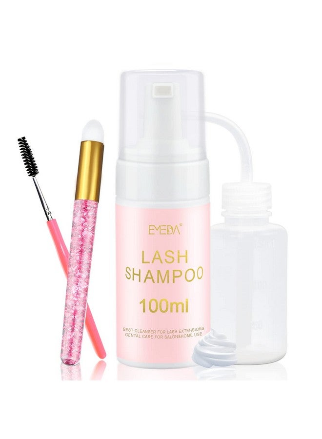 EMEDA Lash Shampoo Kit - 3.38 fl.oz / 100ml Gentle Foam Lash Cleanser, Oil-Free Cleaning for Wash Extension/Natural Eyelash Bath with Rinse Bottle Brush - Image 1