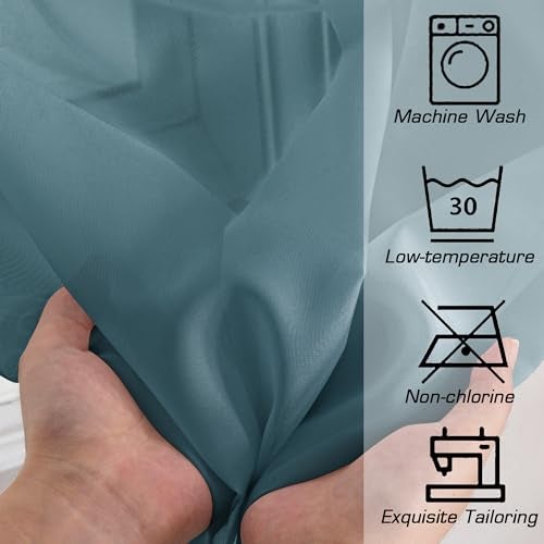 OWENIE Sheer Curtains, 63 inch Length Set of 2, Rod Pocket Light Weight Voile Curtains & Drapes for Bedroom & Living Room, Each 42Wx63L inch, Dusty Blue - Image 4