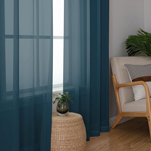 OWENIE Sheer Curtains, 63 inch Length Set of 2, Rod Pocket Light Weight Voile Curtains & Drapes for Bedroom & Living Room, Each 42Wx63L inch, Dusty Blue - Image 2