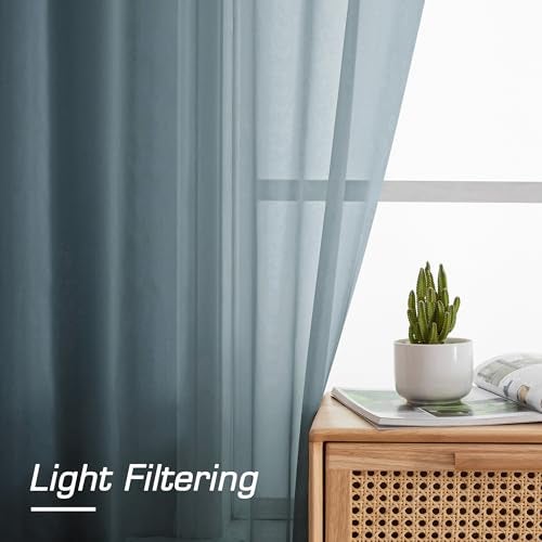 OWENIE Sheer Curtains, 63 inch Length Set of 2, Rod Pocket Light Weight Voile Curtains & Drapes for Bedroom & Living Room, Each 42Wx63L inch, Dusty Blue - Image 3
