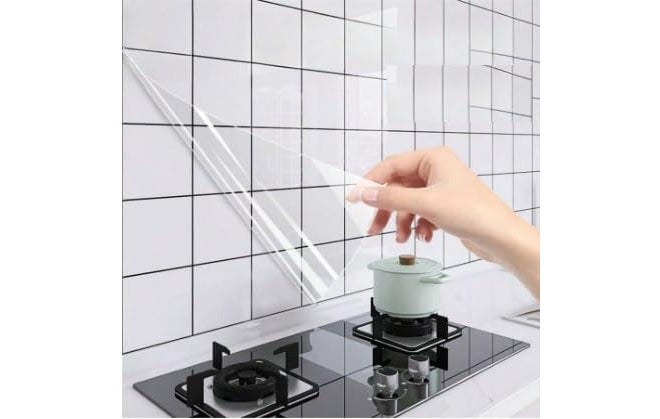 Sun Bird Kitchen Anti-Oil & High-Temperature Resistance Transparent Tile Sticker, Kitchen Backsplash Clear Wall Protector, Splash Protection Moisture Proof Self Adhesive (12" x 110" Inch) - Image 1