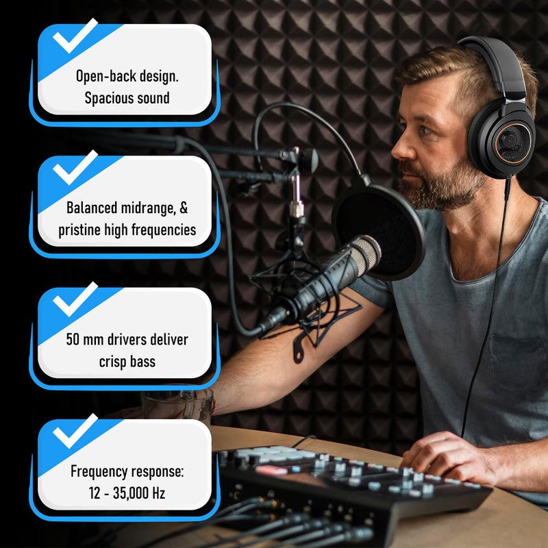 Philips سماعات رأس سلكية من فيليبس فوق الأذن بتصميم مفتوح مع جاك صوت قابل للفصل، سماعات استوديو لمراقبة تسجيل البودكاست والموسيقى والبيانو والجيتار (SHP9600) - Image 5