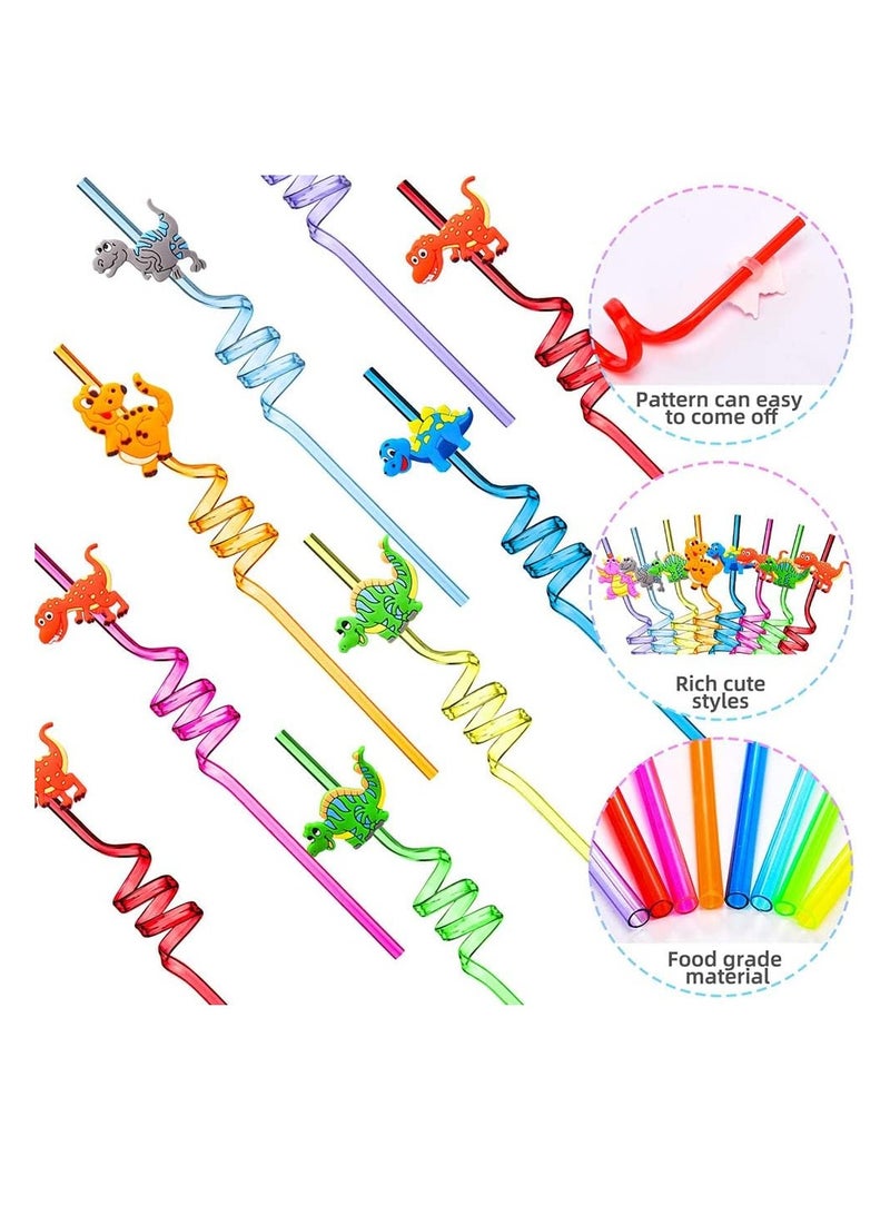 KASTWAVE 24 Pieces Reusable Dinosaur Straws Plastic Dinosaur Straws for Kids Safari Jungle Dinosaur Theme Straws for Dinosaur Party Decoration Supplies Birthday Party Favors, 8 Styles  - Image 3