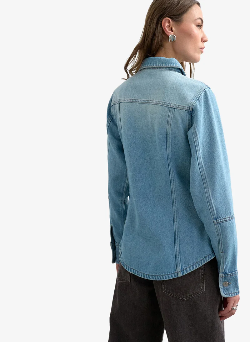 Topshop Denim Shirt With Sleeves
