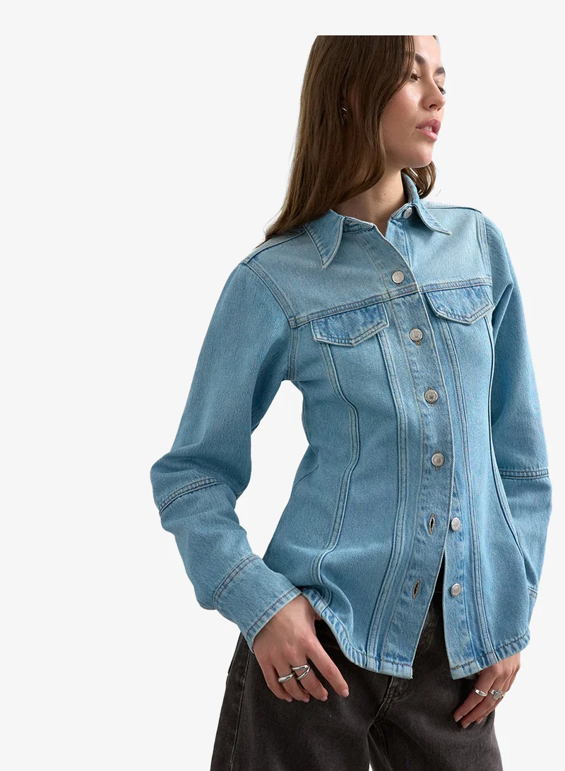 Topshop Denim Shirt With Sleeves