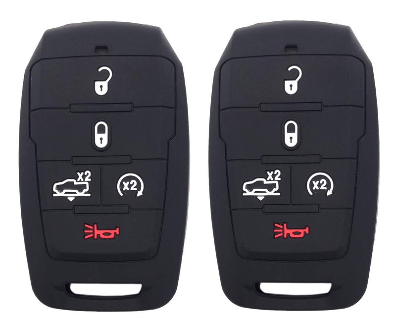 Silicone Key Fob Cover Case Protector Fit for 2021 2020 2019 Ram 1500 Accessories 5 Buttons Keyless Entry Remote Control Car Key Fob Skin Jacket Holder Black 2 Pack