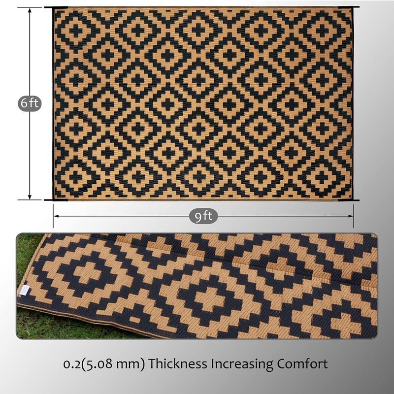 SAND MINE Reversible Mats, Plastic Straw Rug, Modern Area Rug, Large Floor Mat and Rug for Outdoors, RV, Patio, Backyard, Deck, Picnic, Beach, Trailer, Camping, Black & Brown, 6' x 9' - Image 4