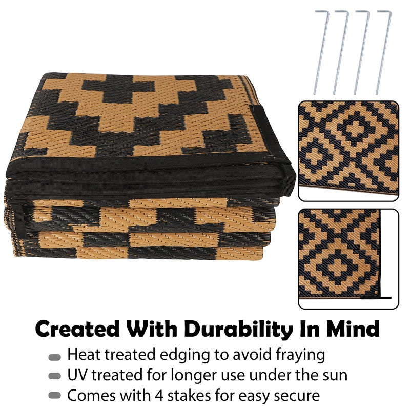 SAND MINE Reversible Mats, Plastic Straw Rug, Modern Area Rug, Large Floor Mat and Rug for Outdoors, RV, Patio, Backyard, Deck, Picnic, Beach, Trailer, Camping, Black & Brown, 6' x 9' - Image 3