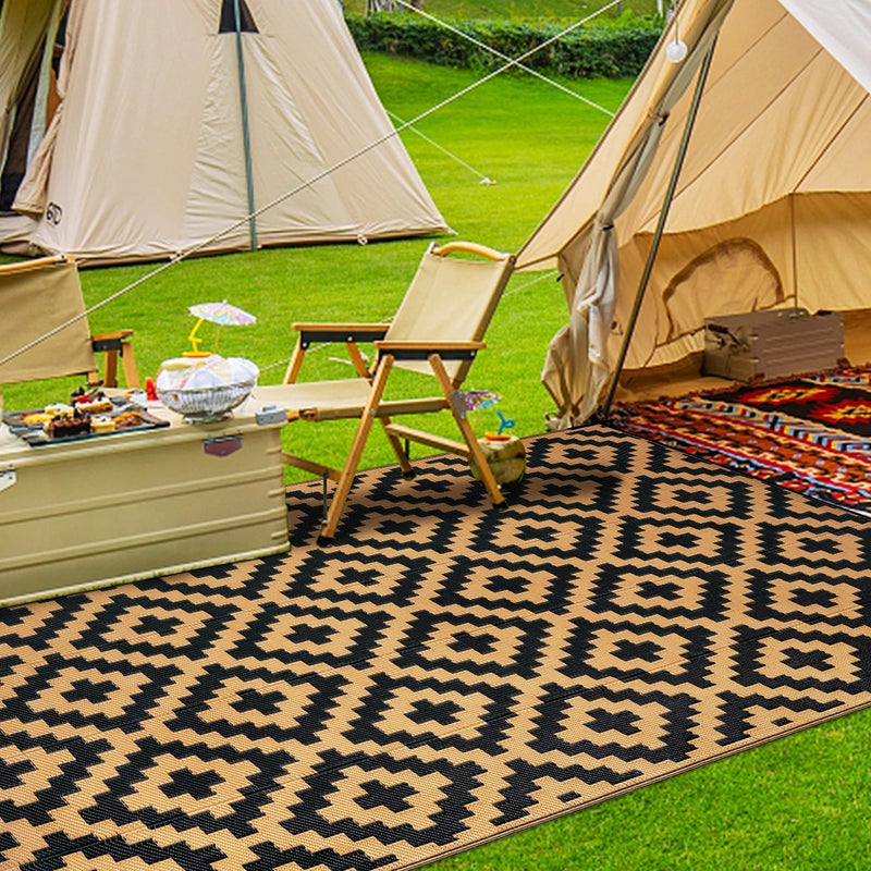 SAND MINE Reversible Mats, Plastic Straw Rug, Modern Area Rug, Large Floor Mat and Rug for Outdoors, RV, Patio, Backyard, Deck, Picnic, Beach, Trailer, Camping, Black & Brown, 6' x 9' - Image 5