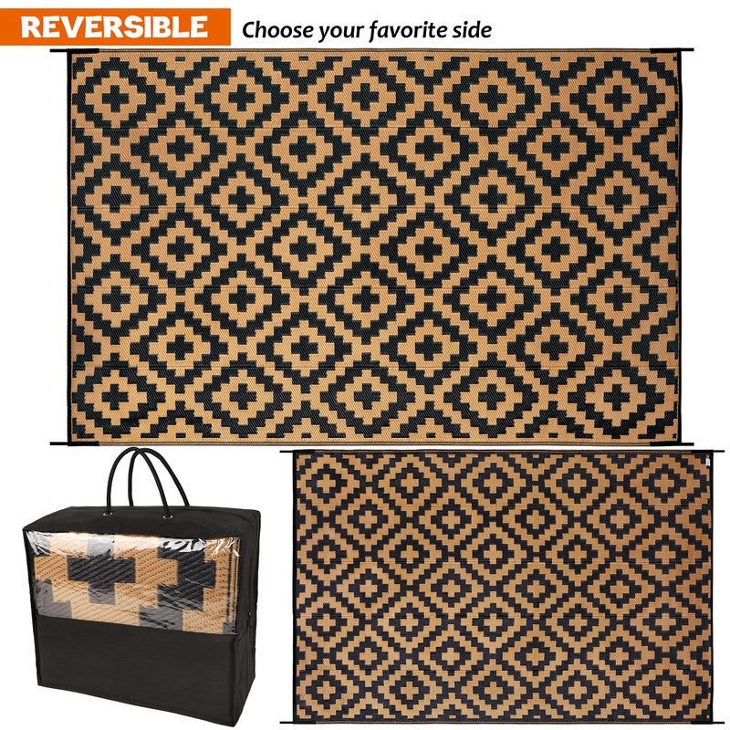 SAND MINE Reversible Mats, Plastic Straw Rug, Modern Area Rug, Large Floor Mat and Rug for Outdoors, RV, Patio, Backyard, Deck, Picnic, Beach, Trailer, Camping, Black & Brown, 6' x 9' - Image 2
