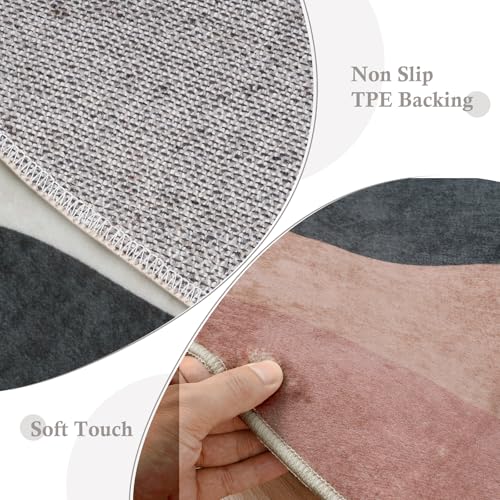 Sungea 4ft Abstract Round Rug,Soft Washable Non-Slip Sun and Mountain Circle Kids Room Rugs,Chic Faux Wool Low-Pile Circular Throw Rugs for Entryway/Bedroom/Nursery/Living Room/Bathroom(Grey) - Image 4
