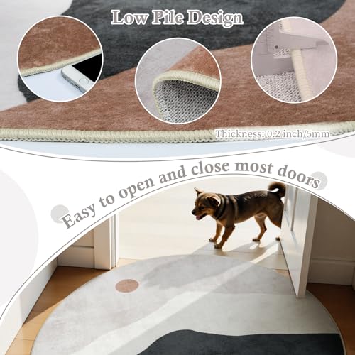 Sungea 4ft Abstract Round Rug,Soft Washable Non-Slip Sun and Mountain Circle Kids Room Rugs,Chic Faux Wool Low-Pile Circular Throw Rugs for Entryway/Bedroom/Nursery/Living Room/Bathroom(Grey) - Image 3