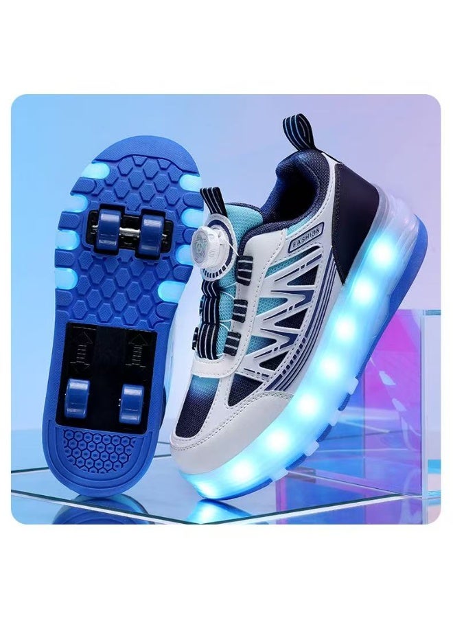 سكاي فيو حذاء تزلج SKYVIEW للأطفال مزود بإضاءة LED وحزام إغلاق بخطاف وحلقة - حذاء تزلج 2 في 1 بعجلات قابلة للسحب والإزالة للأطفال من سن 3 سنوات فما فوق، حذاء تزلج رياضي للجنسين للأولاد والبنات، متوفر بمقاسات مختلفة 31، 32، 33، 34، 35، 36، 37، 38، 39، 40 - Image 1