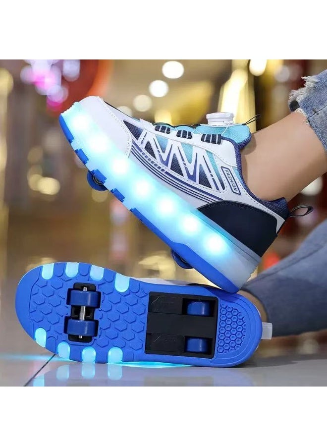 سكاي فيو حذاء تزلج SKYVIEW للأطفال مزود بإضاءة LED وحزام إغلاق بخطاف وحلقة - حذاء تزلج 2 في 1 بعجلات قابلة للسحب والإزالة للأطفال من سن 3 سنوات فما فوق، حذاء تزلج رياضي للجنسين للأولاد والبنات، متوفر بمقاسات مختلفة 31، 32، 33، 34، 35، 36، 37، 38، 39، 40 - Image 3