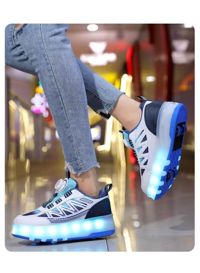 سكاي فيو حذاء تزلج SKYVIEW للأطفال مزود بإضاءة LED وحزام إغلاق بخطاف وحلقة - حذاء تزلج 2 في 1 بعجلات قابلة للسحب والإزالة للأطفال من سن 3 سنوات فما فوق، حذاء تزلج رياضي للجنسين للأولاد والبنات، متوفر بمقاسات مختلفة 31، 32، 33، 34، 35، 36، 37، 38، 39، 40 - Image 2