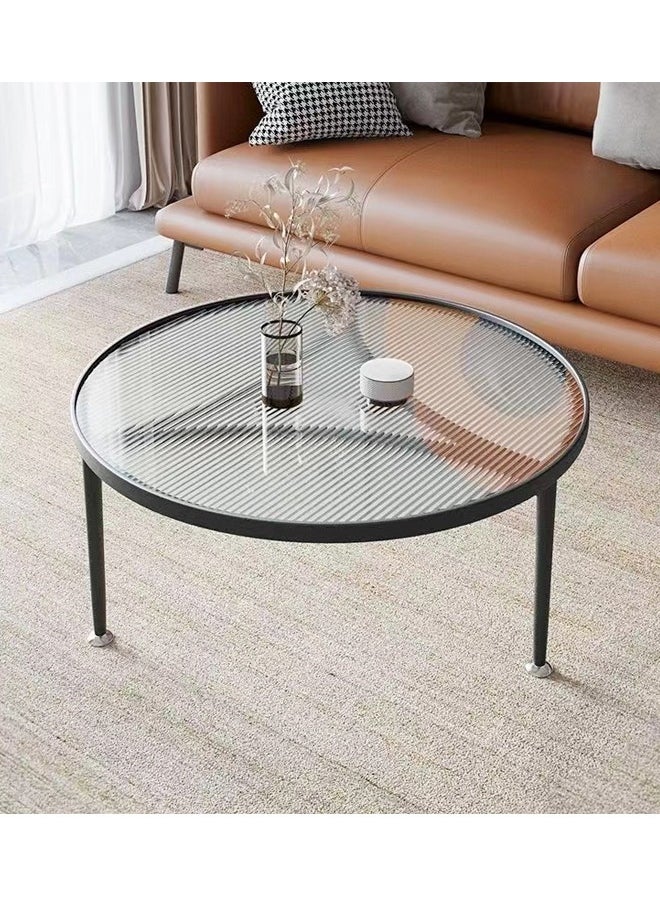 C&C Home الشمال اليابانية نمط بسيط ضوء فاخر الزجاج المقسى طاولة القهوة غرفة المعيشة طاولة القهوة المستديرة الأسود 70x70x45 سنتيمتر  - Image 1