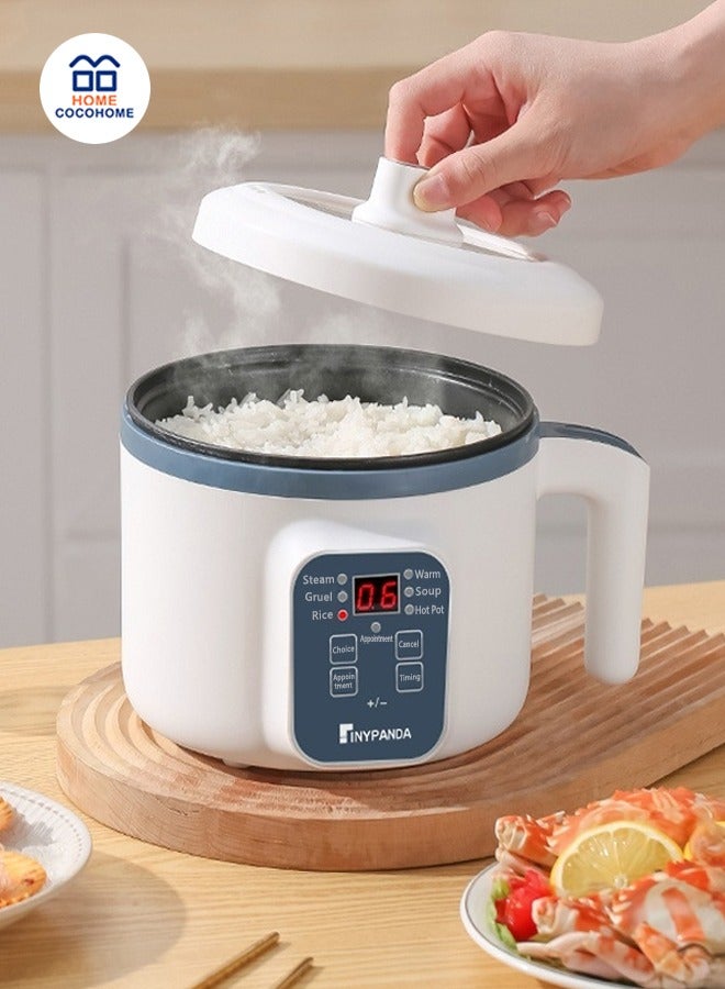 cocohome Automatic rice cooker with non-stick inner pot, stainless steel body, cook/steam/keep warm function, 1.7L, 600W, multi-function cooker for 1-2 people (rice, soup, porridge, low sugar rice, cake, steamed vegetables) - Image 1