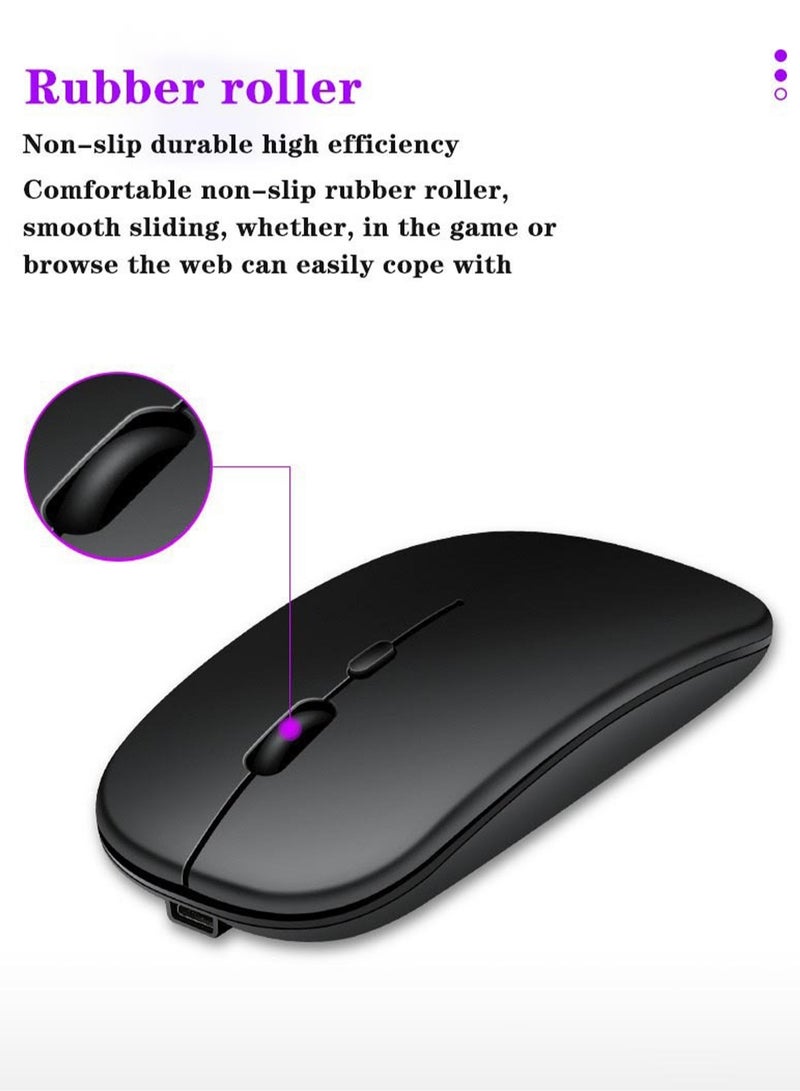 Ultra-Thin Wireless Mouse, Bluetooth 5.0 Dual-Mode Computer Tablet Mute Mouse（Black） - Image 2