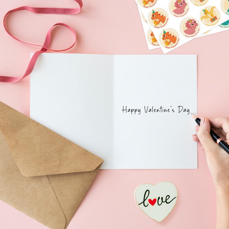 Chenive Dinosaur Valentine's Day Cards Bulk for Kids Students, 24 Pack Cute Dino Valentines Cards with Envelopes & Stickers, 6 x 4 In Funny T-Rex Pun Valentines Note Cards for School Preschool Class Classroom - Image 4