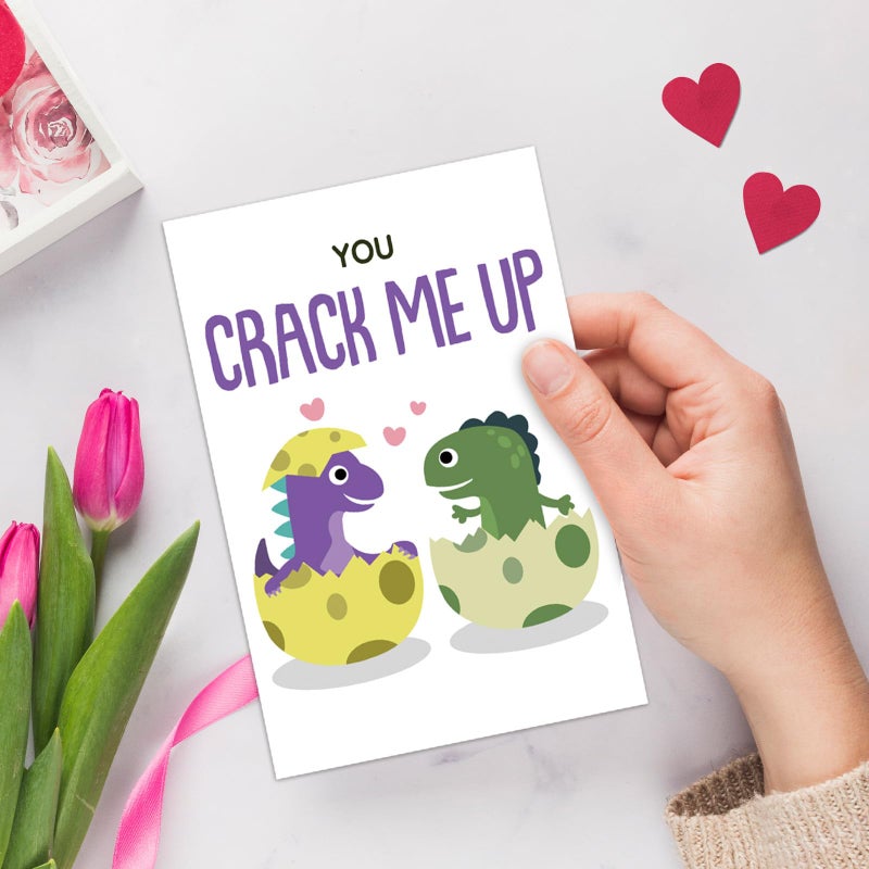 Chenive Dinosaur Valentine's Day Cards Bulk for Kids Students, 24 Pack Cute Dino Valentines Cards with Envelopes & Stickers, 6 x 4 In Funny T-Rex Pun Valentines Note Cards for School Preschool Class Classroom - Image 3