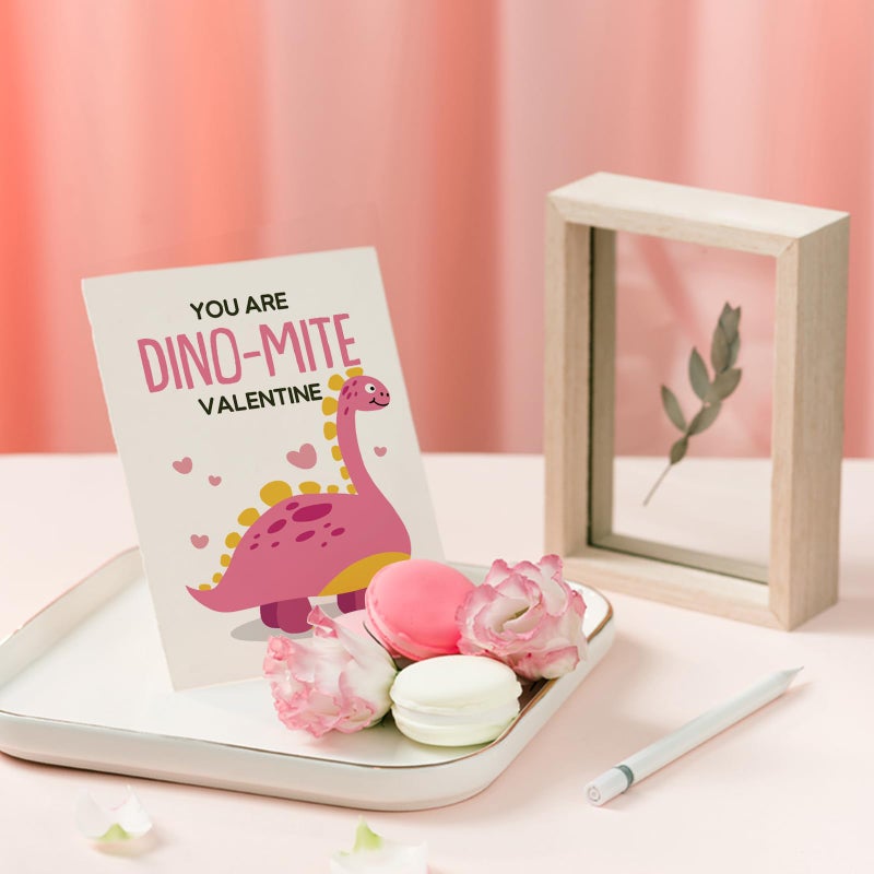Chenive Dinosaur Valentine's Day Cards Bulk for Kids Students, 24 Pack Cute Dino Valentines Cards with Envelopes & Stickers, 6 x 4 In Funny T-Rex Pun Valentines Note Cards for School Preschool Class Classroom - Image 5