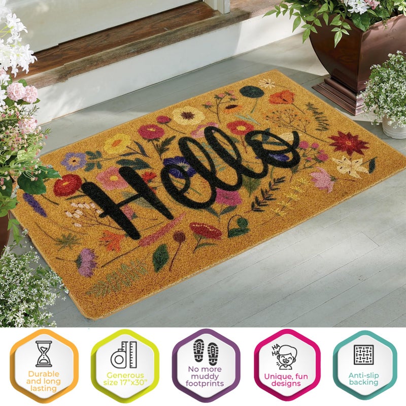 IZUS Floral Welcome-Door-Mats Outside-Entrance Synthetic-Coir with Non-Slip-Backing Front Door-Mats 17x29 Inches for Outdoor/Indoor Front-Entrance/Garden/Porch Decor 17x29inches - Image 4