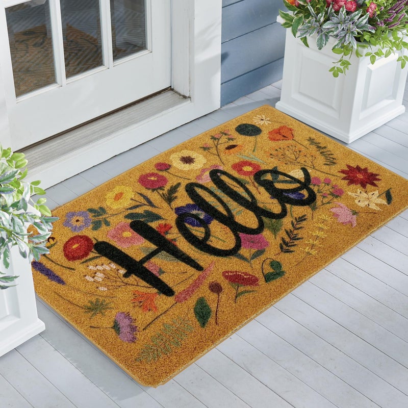 IZUS Floral Welcome-Door-Mats Outside-Entrance Synthetic-Coir with Non-Slip-Backing Front Door-Mats 17x29 Inches for Outdoor/Indoor Front-Entrance/Garden/Porch Decor 17x29inches - Image 1