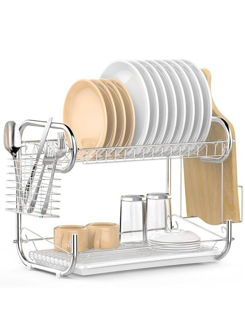 Reko Dish Drying Rack, 2 Tier Dish Storage And Draining Rack With Cup Holder And Chopstick Tube, Storage Rack Shelf  - Image 1