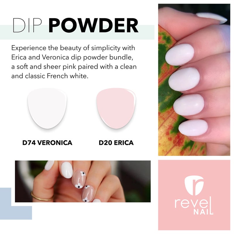 Revel Nail Dip Powder - Sheer Pink and French Powder Dip Nail Polish, Chip Resistant Dip Nail Powder with Vitamin E and Calcium, DIY Manicure, Erica & Veronica - Image 2