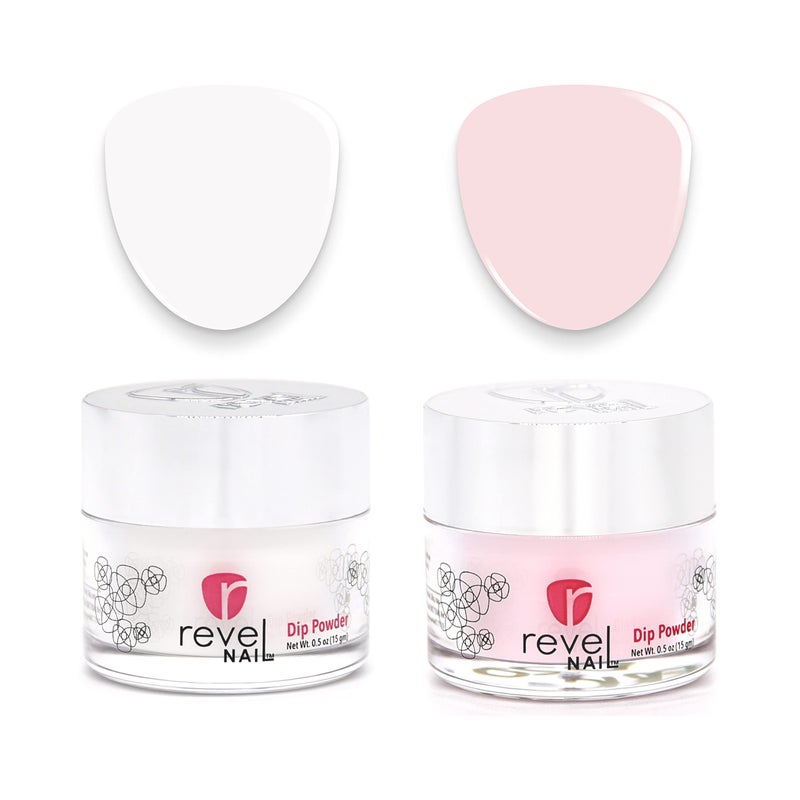 Revel Nail Dip Powder - Sheer Pink and French Powder Dip Nail Polish, Chip Resistant Dip Nail Powder with Vitamin E and Calcium, DIY Manicure, Erica & Veronica - Image 1