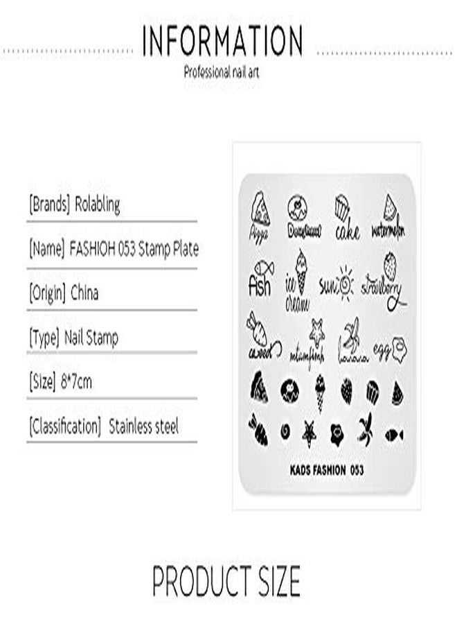 Rolabling Nail Stamping Plate Fashion Food Fruit Summer Cake Fish Ice Cream Theme Multi-Pattern Stamp Print Image Stamp Template Nail Art for Nail Design By Rolabling - Image 4