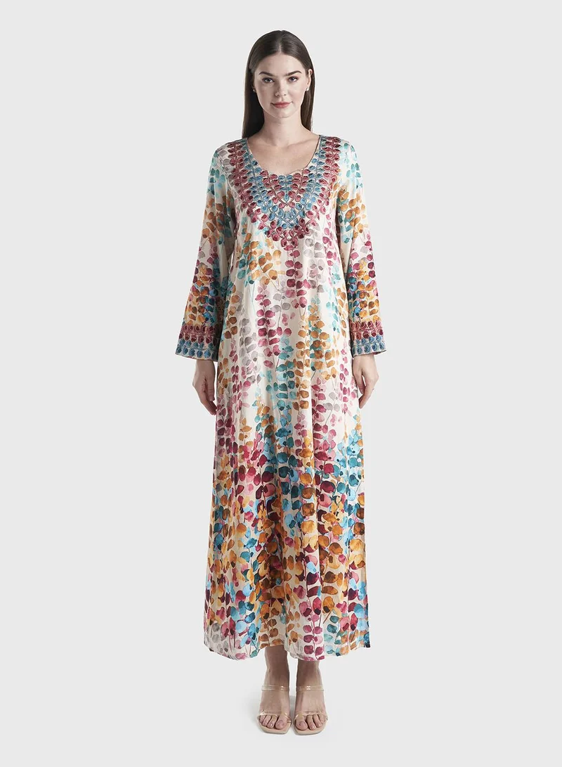 KASHKHA Water Color Floral Print Mukhawar Jalabiya (VG2754)