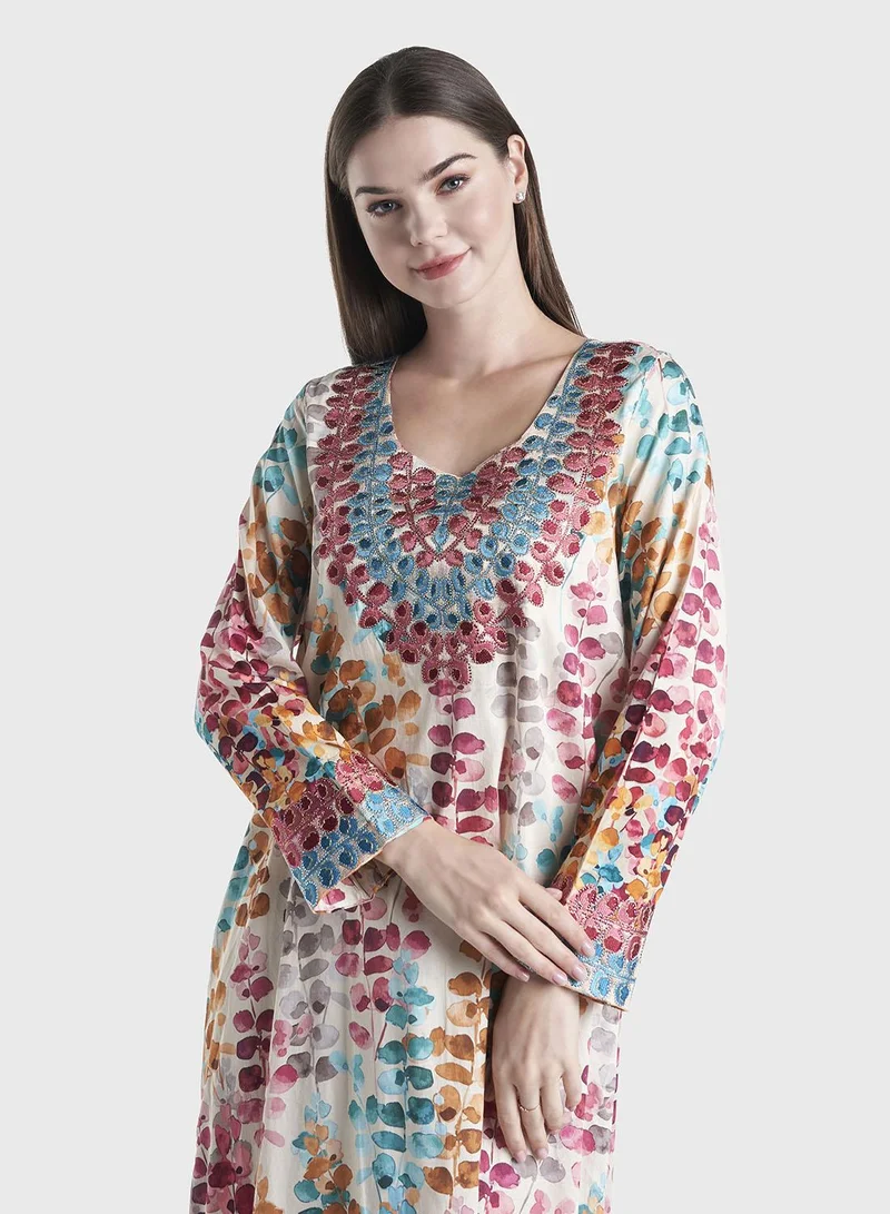 KASHKHA Water Color Floral Print Mukhawar Jalabiya (VG2754)