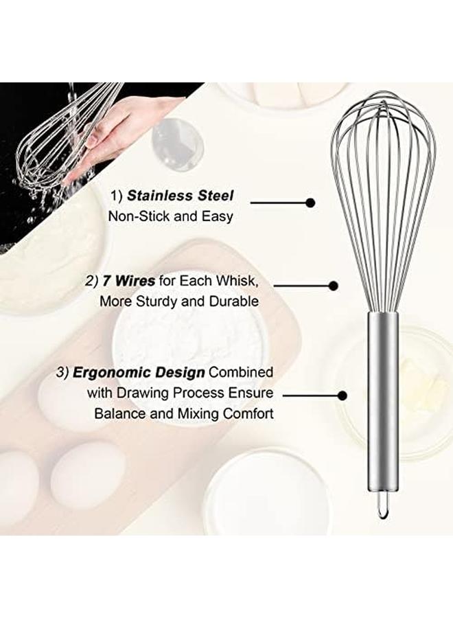 Ouddy Stainless Steel Whisk Set 8 Inch Plus 10 Inch Plus 12 Inch Kitchen Whisk Balloon Whisks For Cooking Egg Beater Wire Wisk Wisking Tool For Blending Whisking Beating Stirring Baking - Image 3