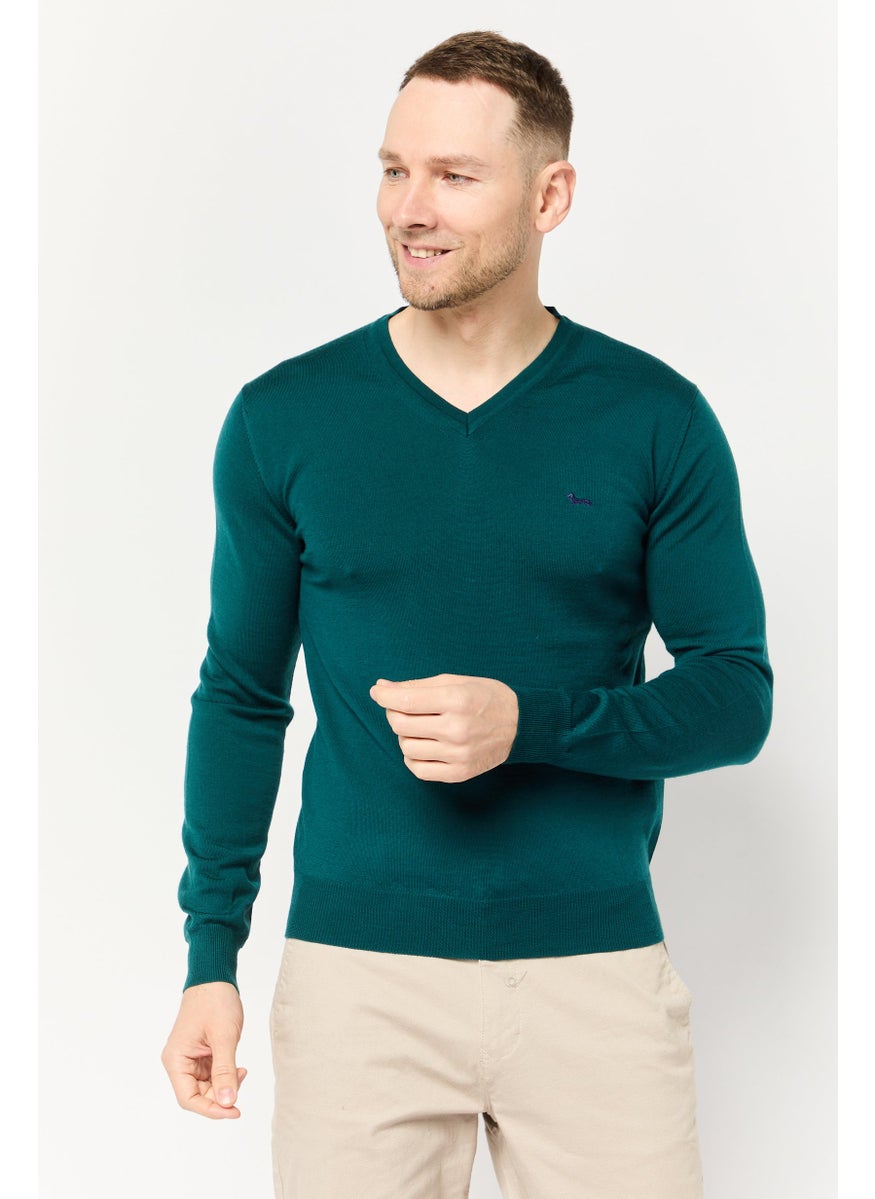Harmont & Blaine Men V-Neck Embroidered Logo Sweater, Green  - Image 1