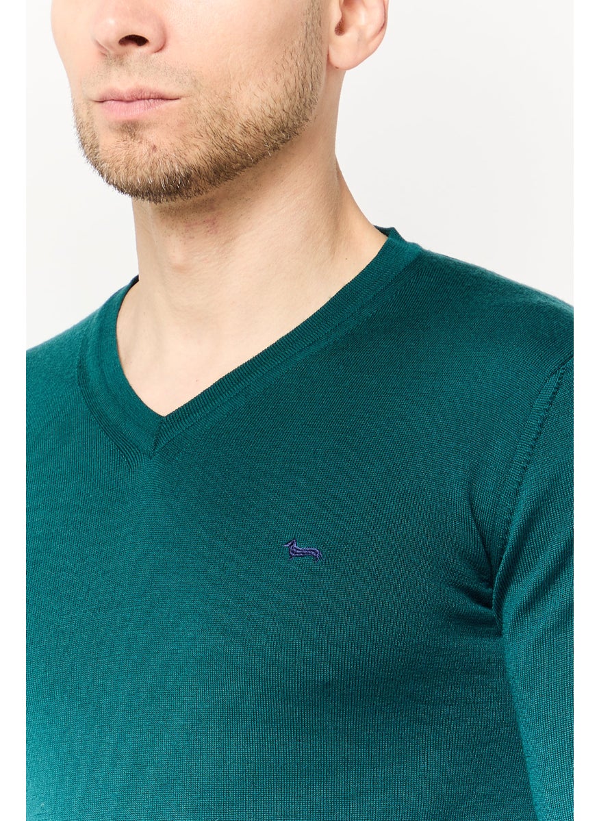 Harmont & Blaine Men V-Neck Embroidered Logo Sweater, Green  - Image 3
